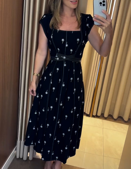 Black Dandelion Print Dress