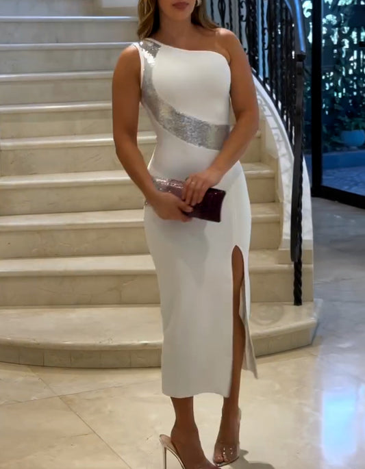 White Silver Ribbon Dress