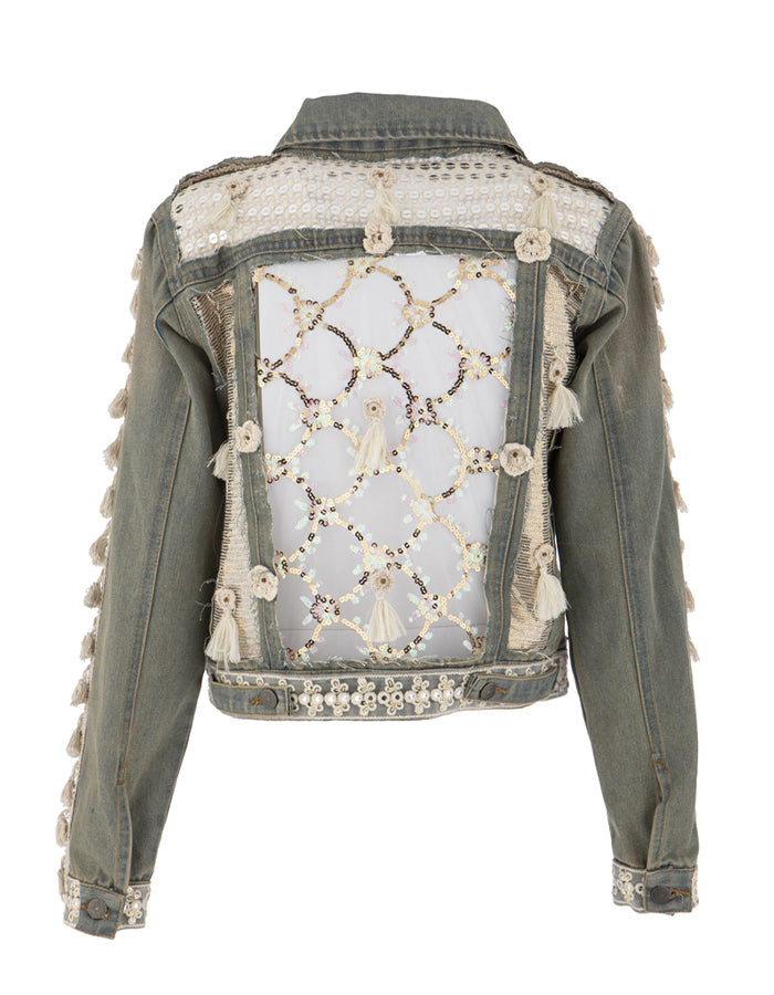 Cutout Embroidered Denim Jacket