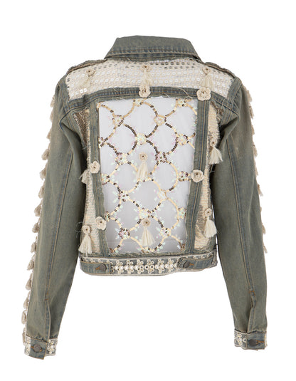 Cutout Embroidered Denim Jacket