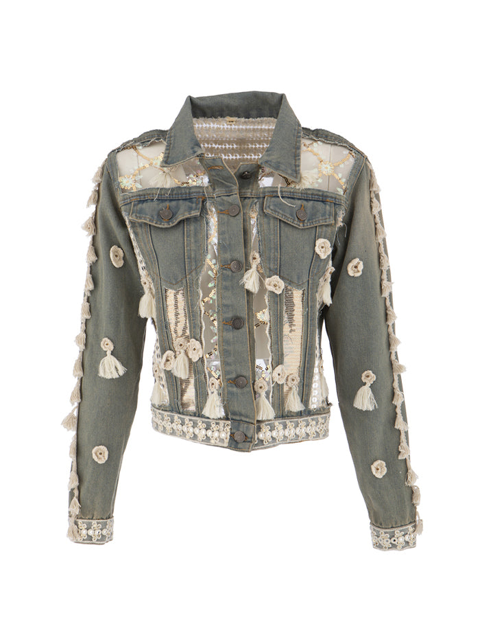 Cutout Embroidered Denim Jacket