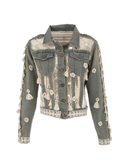 Cutout Embroidered Denim Jacket