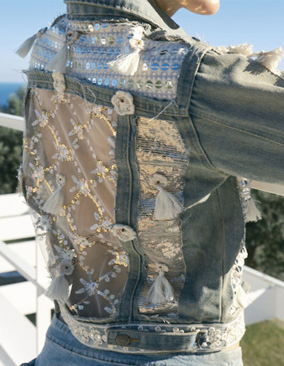Cutout Embroidered Denim Jacket