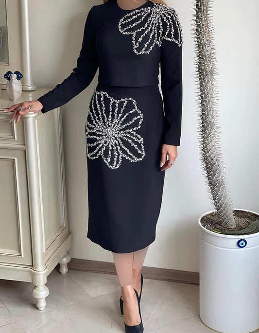 Rhinestone Flowers Casual Dress