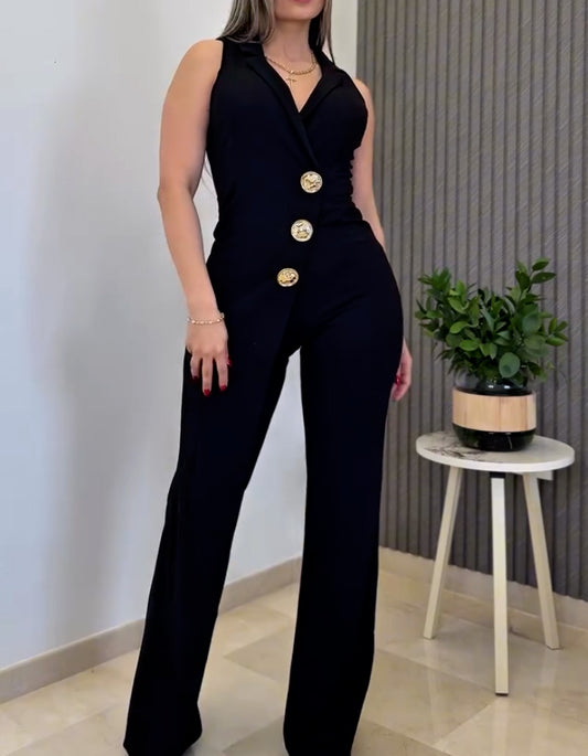Button Slim Jumpsuits