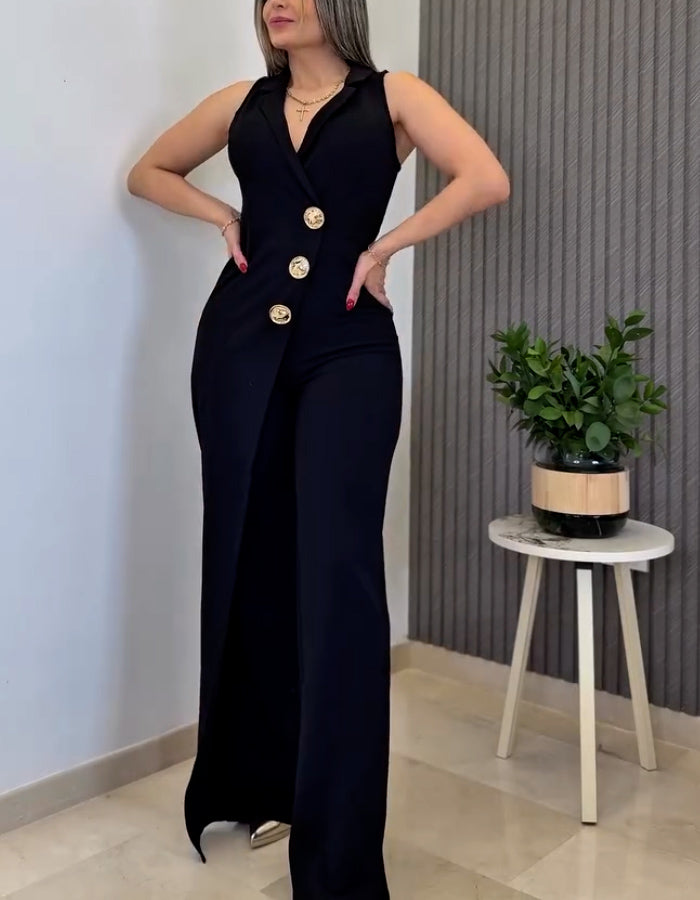 Button Slim Jumpsuits