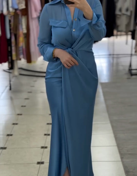 Blue Satin Comfy Dress