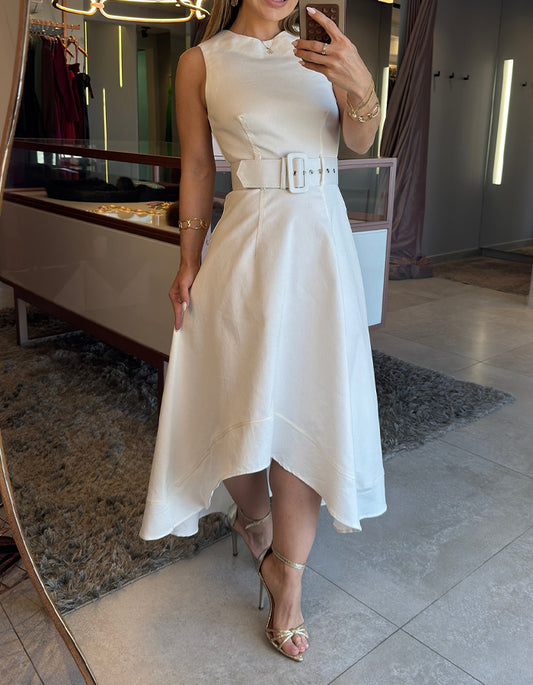 White With Belt Dress