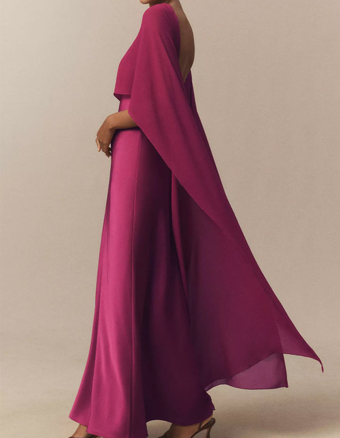 Rose Cape Satin Maxi Dress