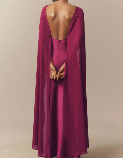 Rose Cape Satin Maxi Dress