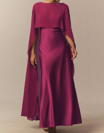 Rose Cape Satin Maxi Dress