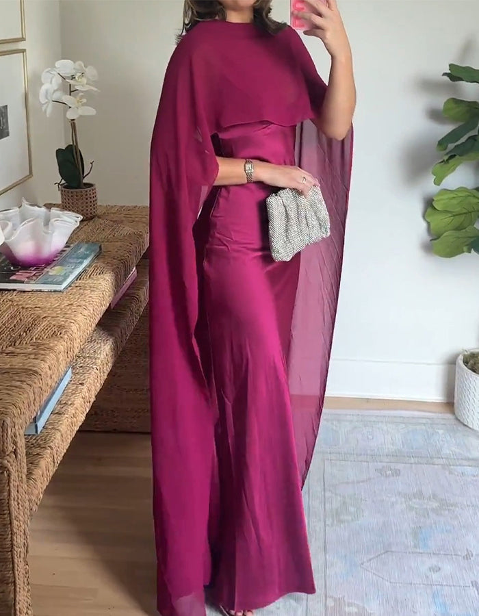 Rose Cape Satin Maxi Dress