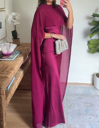 Rose Cape Satin Maxi Dress