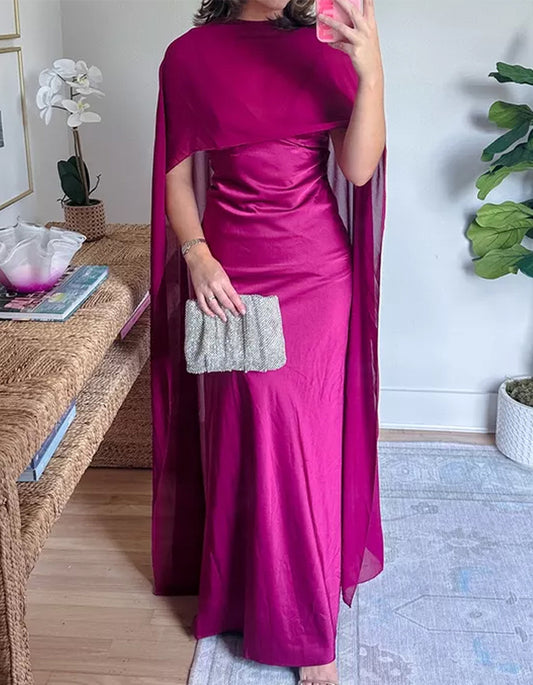 Rose Cape Satin Maxi Dress