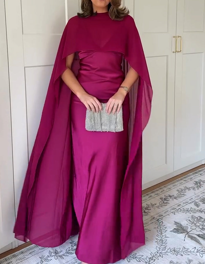 Rose Cape Satin Maxi Dress