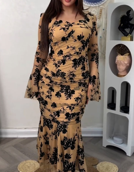 Nude Printed Slim Dress