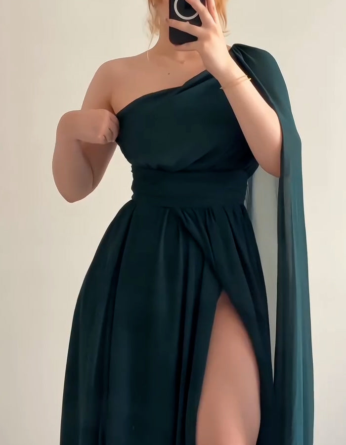 One-Shoulder High-Slit Dress