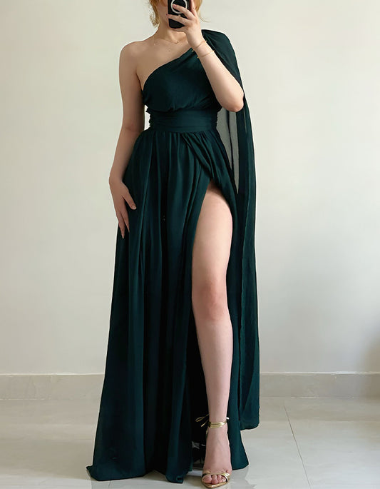 One-Shoulder High-Slit Dress