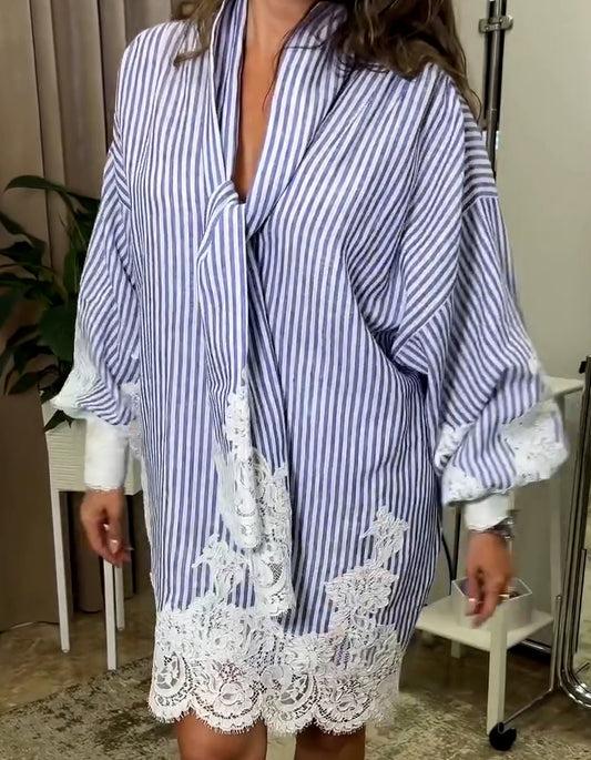 Striped Lace Loose Dress