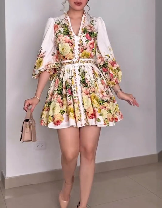 Colorful Belted Mini Dress