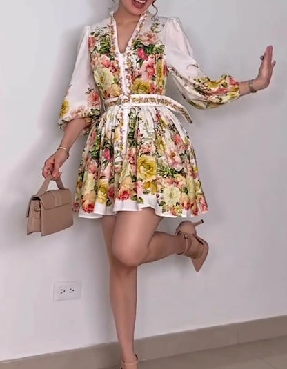 Colorful Belted Mini Dress