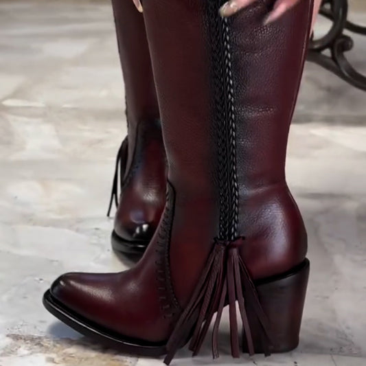 Burgundy Leather Long Boots