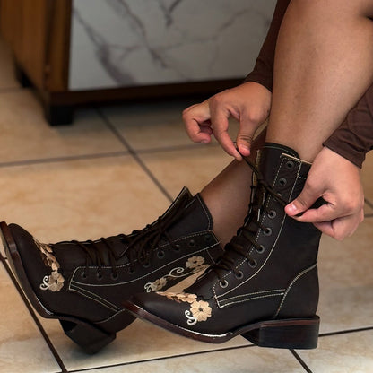 Flower Printing Ankle-Boots