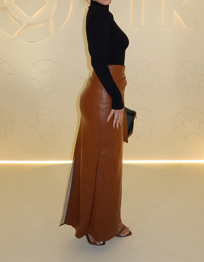 Brown Leather Slim Dress