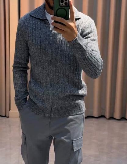 Solid-Color Knit Jacket
