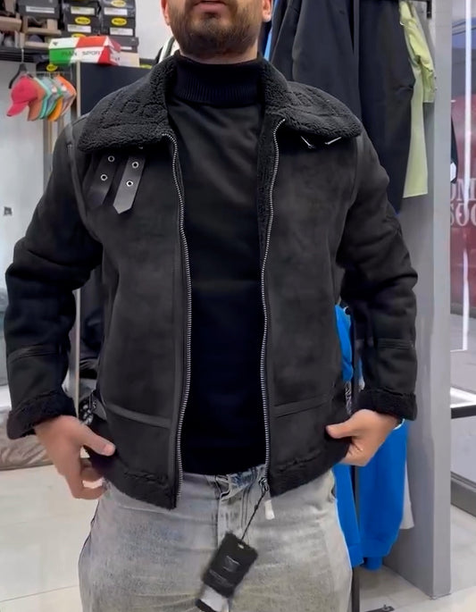 Black Leather Fur Jacket