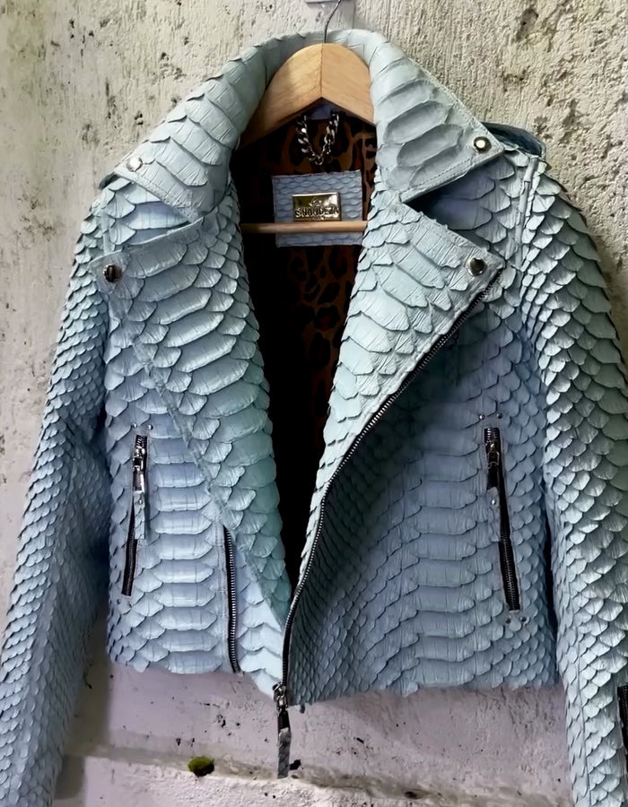 Blue Snake-Patterned Short Jacket