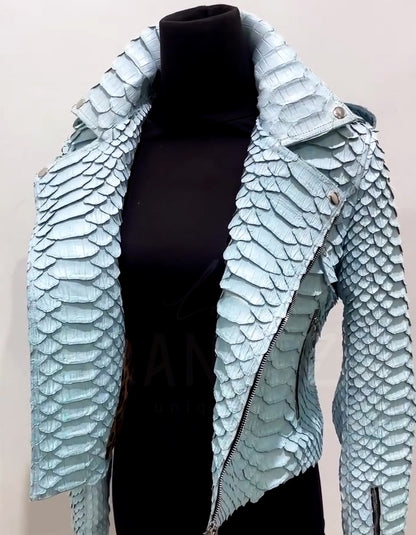 Blue Snake-Patterned Short Jacket