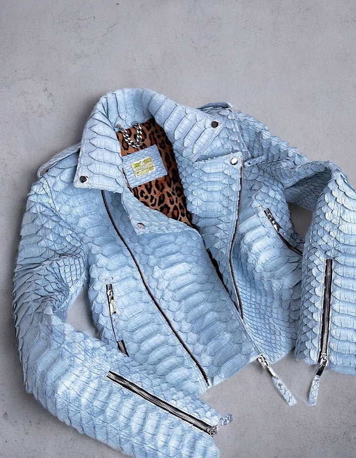 Blue Snake-Patterned Short Jacket