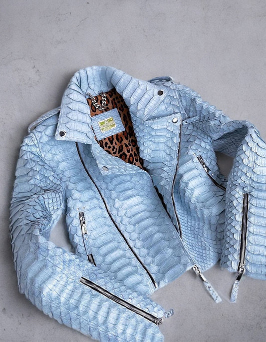 Blue Snake-Patterned Short Jacket