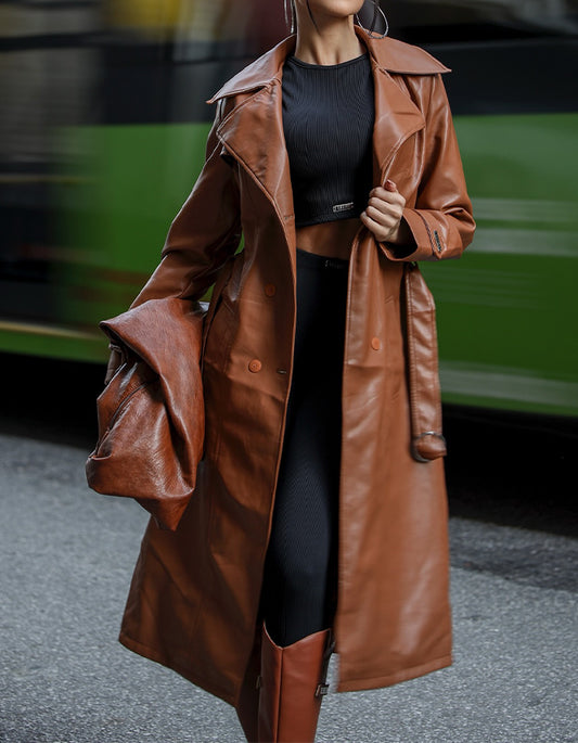 Brown Leather Long Jacket