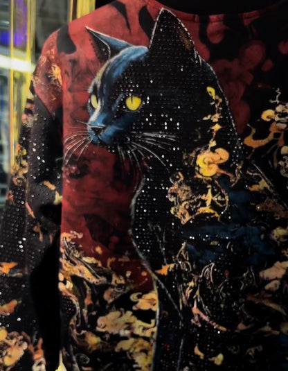 Cat-Print Long-Sleeve Top