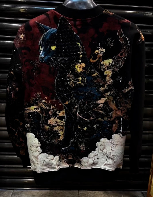 Cat-Print Long-Sleeve Top