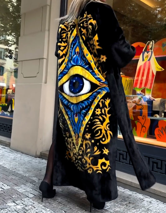 Eyes Embroidered Long Coat