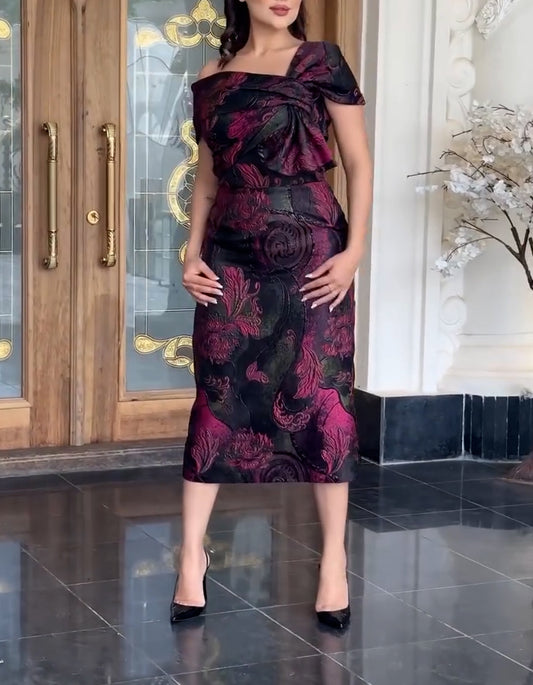 Rose-Black Midi Dress