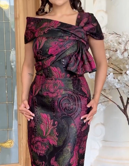 Rose-Black Midi Dress