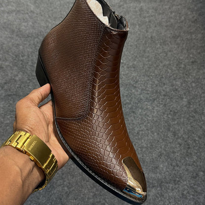 Point-Toe Leather Short Boots