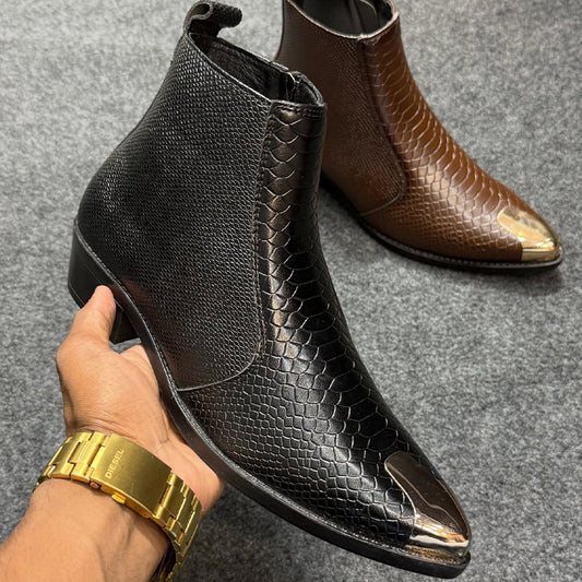 Point-Toe Leather Short Boots
