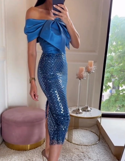 Blue Fishtail Slim Dress