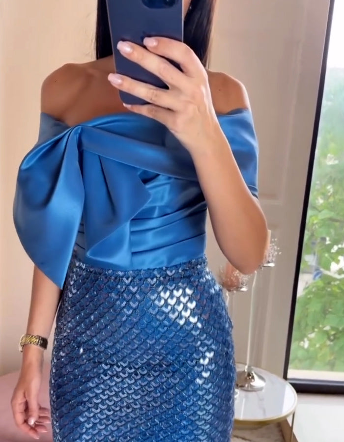 Blue Fishtail Slim Dress