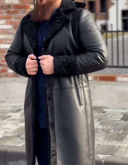 Black Leather Fur Slim Jacket