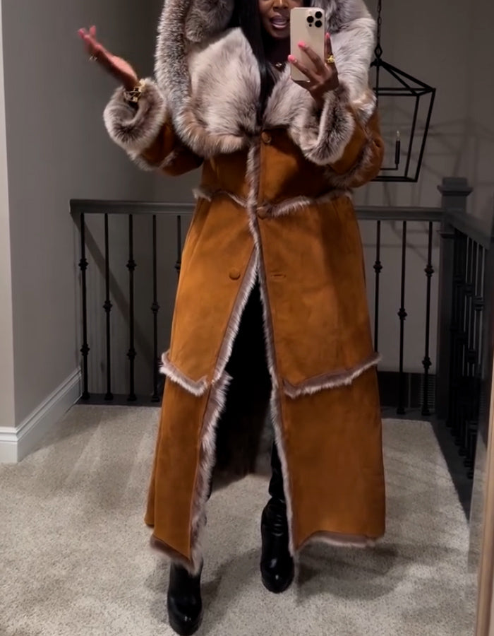 Brown Fur Lined Long Coat