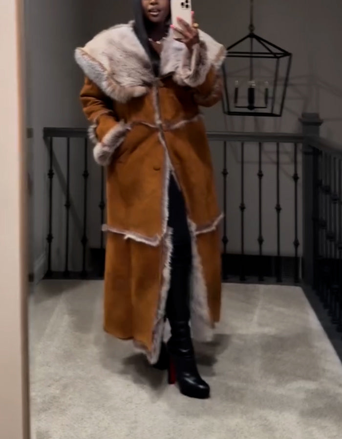 Brown Fur Lined Long Coat