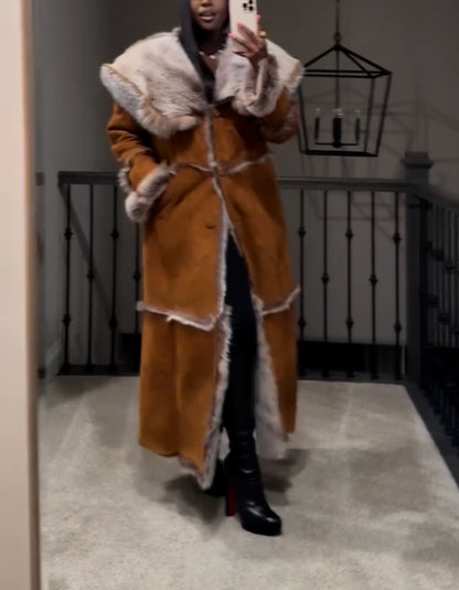 Brown Fur Lined Long Coat