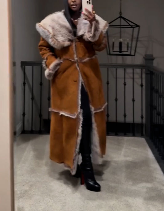 Brown Fur Lined Long Coat