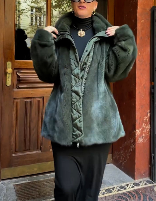 Green Two-Wear Suede Coat